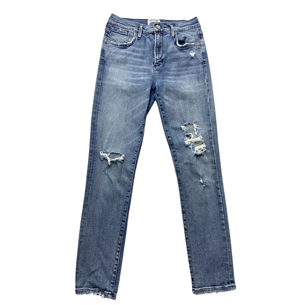 Agolde Jeans Womens 27x24.5 Blue Distressed Skinny Crop Raw Hem Tag 27